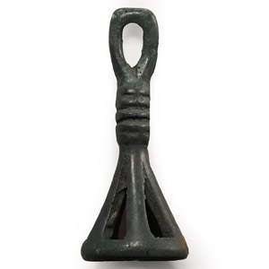 Bronze Age Bronze Fretwork Decorated Bell Pendant