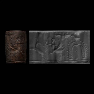Assyrian Haematite Cylinder Seal with Hunting Scene