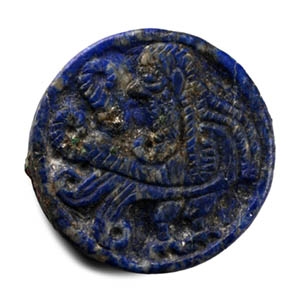 Bactrian Lapis Lazuli Pin Head with Figures