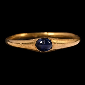 Medieval Gold Bishops Stirrup Ring with Sapphire