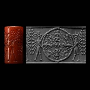 Assyrian Red Stone Warrior Ceremony Cylinder Seal