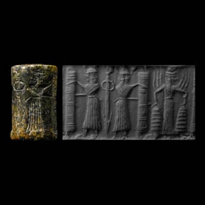 Very Large Akkadian Stone Cylinder Seal with Sun-god Shamash