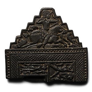 Sassanian Black Stone Fragment with Hunting and Battle Scenes
