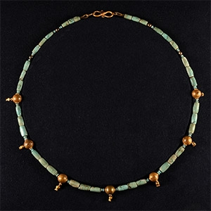 Western Asiatic Turquoise Bead Necklace with Gold Pomegranate Elements