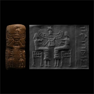 Western Asiatic Brown Stone Cylinder Seal with Presentation Scene