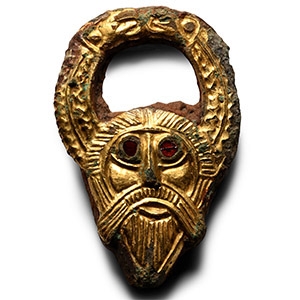 The Kingsworthy Anglo-Saxon Gilt-Bronze Horned Wodens Head Appliqué