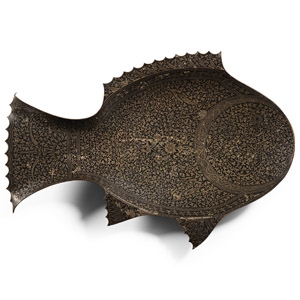 Kashmir Bronze Fish Chaffing Dish with Niello