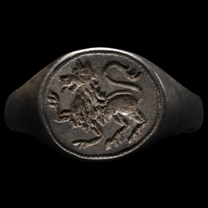 Medieval Silver Ring with Lion