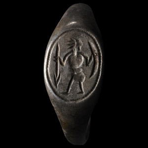 Medieval Silver Ring with Warrior