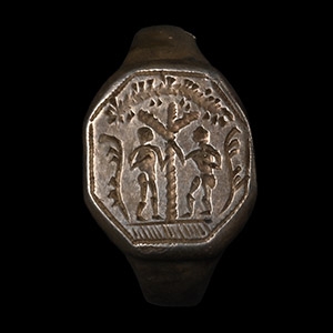 Medieval Silver Ring with Adam and Eve