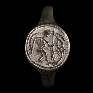 Medieval Silver Ring with Warrior Spearing a Snake