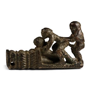 Roman Bronze Knife Handle with Erotic Scene