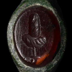 Roman Bronze Ring with Phallic Bust Gemstone
