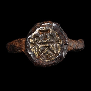 Byzantine Iron Ring with Silver-Gilt Bezel with Monogram of Consular Rank