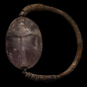 Etruscan Silver Ring with Amethyst Scarab