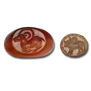 Sassanian Agate Stamp Seal with Intaglio Depicting a Bull