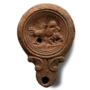 Roman Terracotta Oil Lamp with Dwarf Gladiator