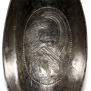 Sassanian Silver Boat-Shaped Vessel with Elaborate Bird
