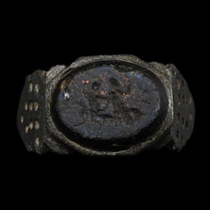 Late Roman Bronze Ring with Glass Figural Intaglio