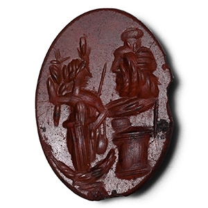 Romano-Egyptian Stone Intaglio Depicting Serapis and Isis