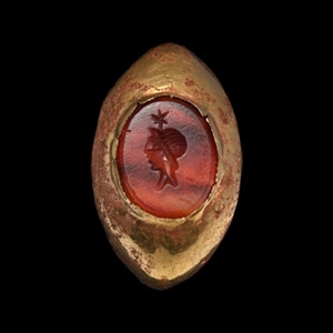 Roman Gold Ring with Carnelian Intaglio Depicting Castor