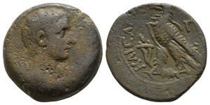 Augustus (Octavian) AE Diobol or 80 Drachmai of Alexandria, Egypt.