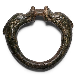 Roman Bronze Chariot Terret with Dolphins
