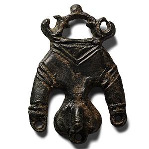 Roman Bronze Elaborate Triple Phallic Horse Harness Pendant