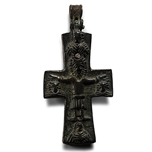 Byzantine Bronze Reliquary Cross Pendant