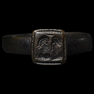 Byzantine Bronze Marriage Ring with Facing Busts