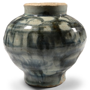 Chinese Glazed Blue and White Jar with Peony