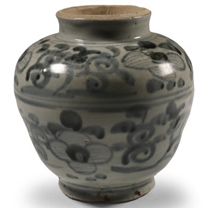 Chinese Glazed Blue and White Jar with Peony