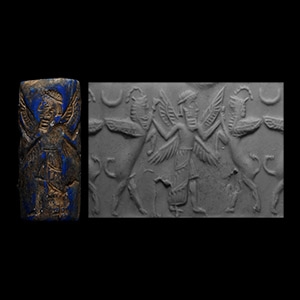 Mesopotamian Stone Cylinder Seal with Combat Scene