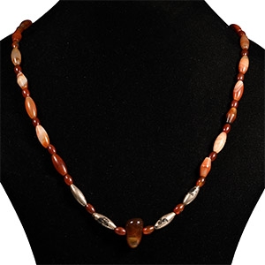 Western Asiatic Carnelian, Agate and Silver Bead Necklace String