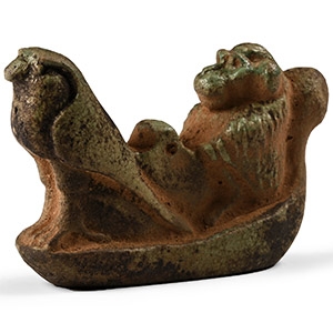 Egyptian Faience Thoth and Horus in a Boat