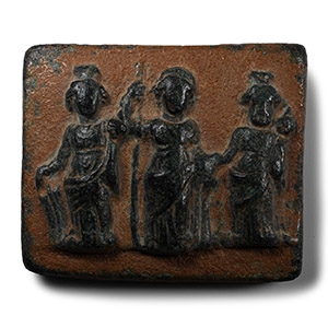 Roman Bronze Weight with Three Goddesses