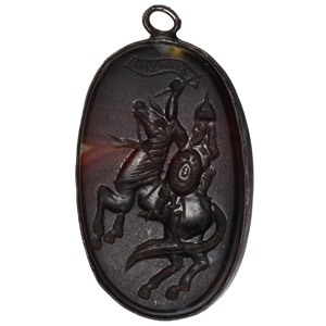 Western Asiatic Agate Gemstone with Mounted Warrior in Silver Pendant