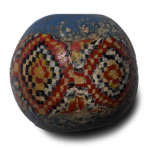 Roman Blue Chequerboard Glass Bead