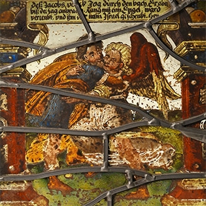 Heraldic Stained Glass Panel Showing Jacob and the Angel