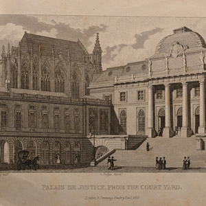 Etching of Palais De Justice from the Courtyard