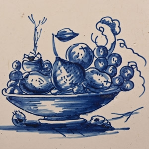 Dutch Glazed Ceramic Tile with Bowl of Fruits