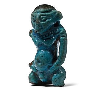 Egyptian Blue Glazed Faience Figure of Pataikos