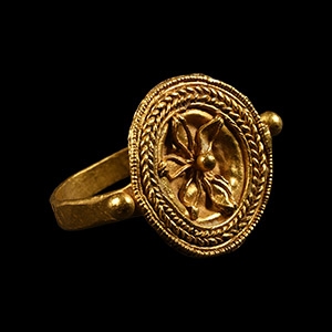 Greek Gold Ring with Rosette and Filigree