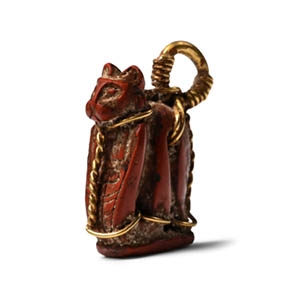 Egyptian Jasper Lion-Headed Cobra Amulet in Gold Frame