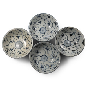 Large Tek Sing Treasure Shipwreck Glazed Blue and White Bowl Set