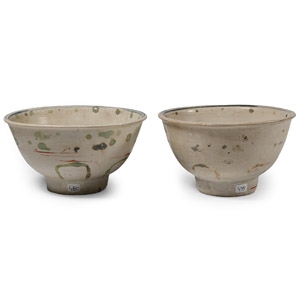 Hoi An Cargo Shipwreck Glazed Polychrome Bowl Pair