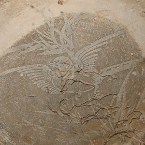 Large Sea Encrusted Hoi An Cargo Shipwreck Glazed Plate with Bird