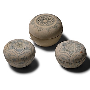 Hoi An Cargo Shipwreck Glazed Blue and White Lidded Box Collection