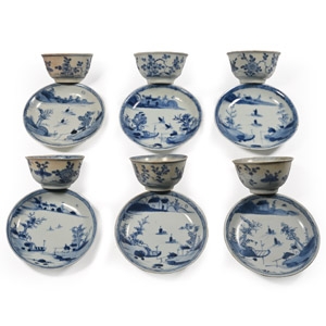 Ca Mau Cargo Shipwreck Glazed Blue and White Tea Set with Fisherman Scene
