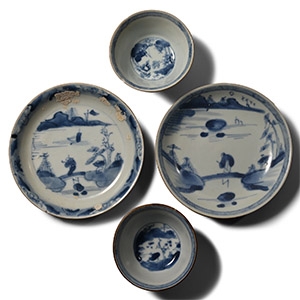 Ca Mau Cargo Shipwreck Glazed Blue and White Tea Set Pairs